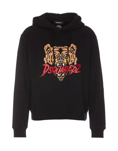 Dsquared2 Black Hoodie With Drawstring Hood And Maxi Logo Print On The Front