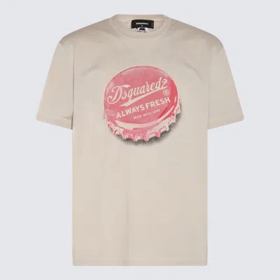 Dsquared2 Beige And Red Cotton T-shirt In Neutrals