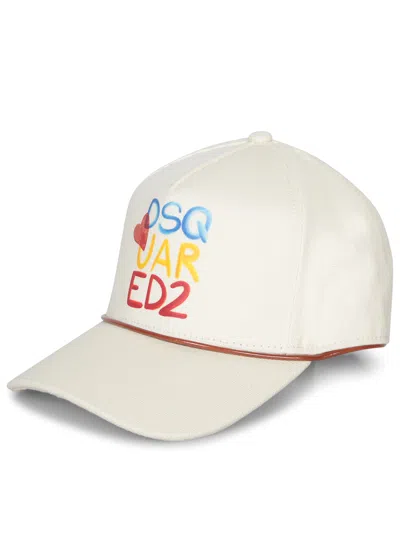 Dsquared2 Beige Baseball Cap With Logo Lettering On The Front And Buckle Closure On The Rear In Cotton Man
