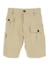 Dsquared2 Beige Bermuda With Asymmetric Cargo Pockets And Belt Loops In Cotton Man In Neutral