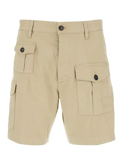 DSQUARED2 DSQUARED2 BEIGE BERMUDA WITH ASYMMETRIC CARGO POCKETS AND BELT LOOPS IN COTTON MAN