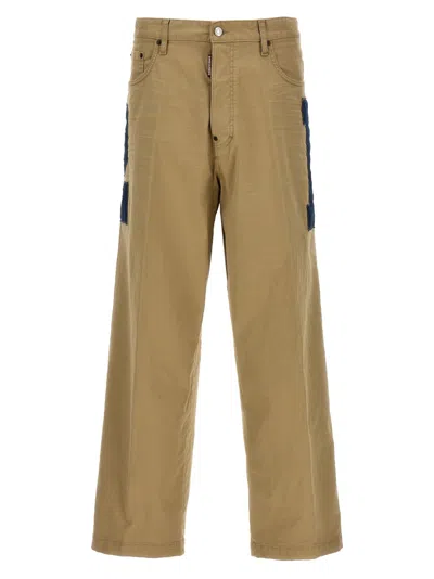 DSQUARED2 MEN BEIGE CONTRASTING APPLIQUES JEANS, 30 LUXURY JEANS FOR MEN DARVEYS
