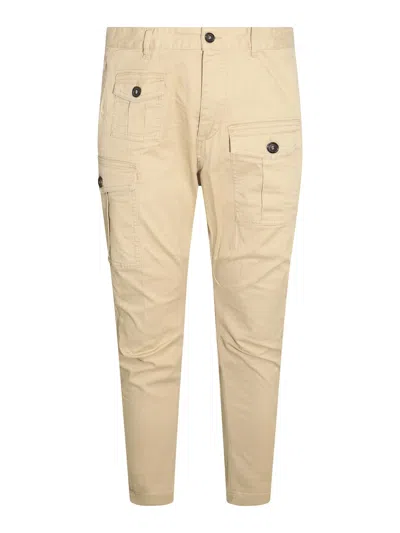 DSQUARED2 BEIGE COTTON BLEND CARGO TROUSERS
