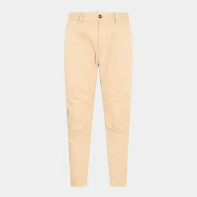 Dsquared2 Beige Cotton Blend Trousers In Blue