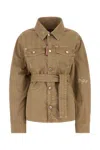 Dsquared2 Cotton Jacket With Belted Waist And Chest Pockets In Brown