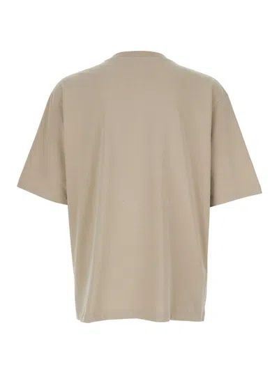 Dsquared2 Beige Crewneck T-shirt With Maxi Logo Print On The Front In Cotton Man In Neutral
