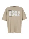 Dsquared2 Beige Crewneck T-shirt With Maxi Logo Print On The Front In Cotton Man In Neutral