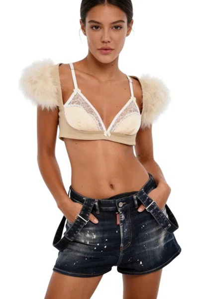 Dsquared2 Beige Embellished V Neck Top In Neutral