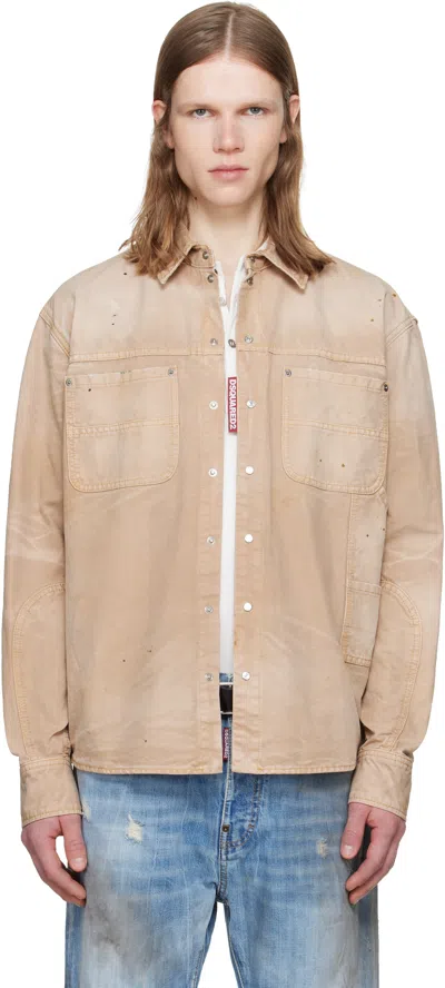 Dsquared2 Beige Garment Dyed Carpenter Shirt In Neutral
