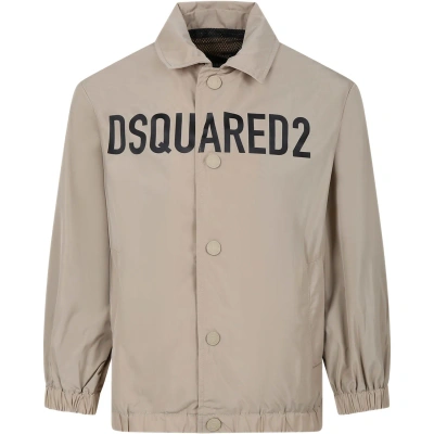Dsquared2 Kids' Beige Jacket For Boy With Logo In Green
