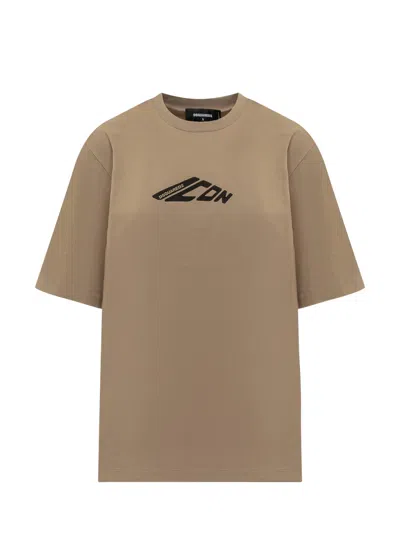 Dsquared2 Beige Logo Crew Neck T-shirt In Brown
