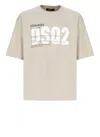 Dsquared2 Beige Crewneck T-shirt With Maxi Logo Print On The Front In Cotton Man In Nude