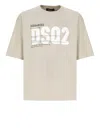 Dsquared2 Beige Crewneck T-shirt With Maxi Logo Print On The Front In Cotton Man In Neutrals