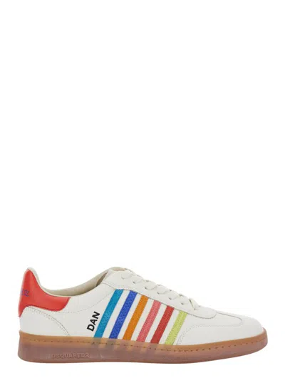 Dsquared2 Beige Low Top Sneaker With Logo On The Tongue And Contrast Heel Tab With Logo In Leather Man In Multicolour