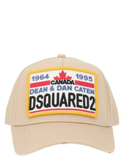 Dsquared2 Beige Maple Leaf Cotton Hat In Multi