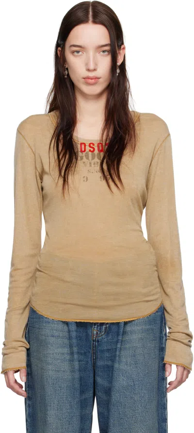 Dsquared2 Beige Marble Dyed Choke Fit Long Sleeve T-shirt In 110