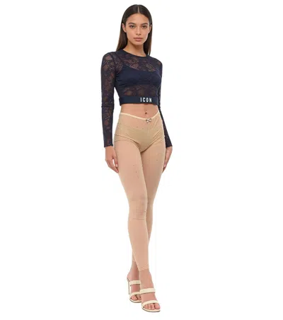Dsquared2 Beige Nylon Embellished Activewear In Animal Print