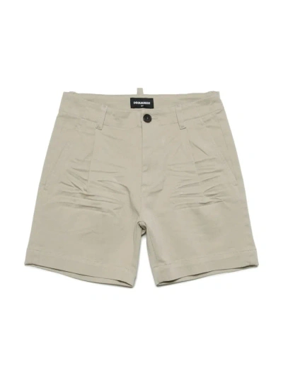 Dsquared2 Kids' Beige Shorts With Crumpled Effect In Brown