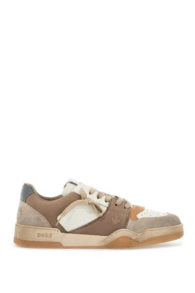 Dsquared2 Beige Sneakers With Suede Inserts And Embossed Logo On The Side In Leather Man
