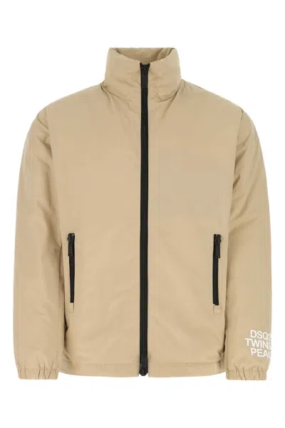 Dsquared2 Beige Stretch Cotton Down Jacket In 107