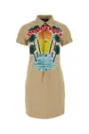 DSQUARED2 BEIGE STRETCH COTTON SUNSET SHIRT DRESS