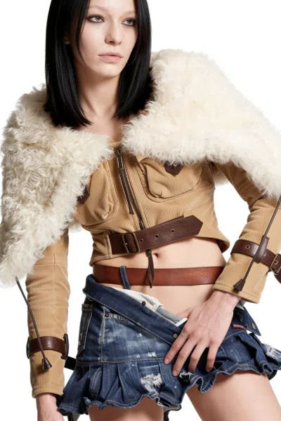 Dsquared2 Beige Textured Hood Jacket In Brown