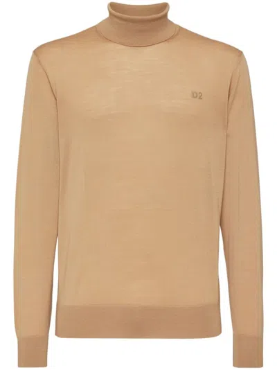 Dsquared2 Embroidered-logo Ribbed Jumper In Beige