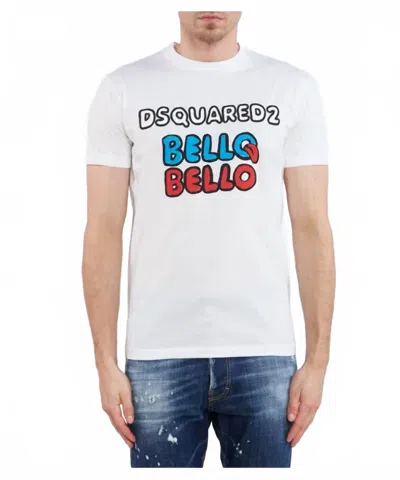 DSQUARED2 BELLO BELLO SHORT SLEEVE GRAPHIC T-SHIRT IN WHITE
