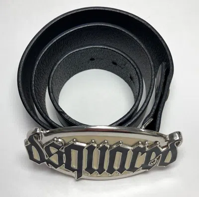 Pre-owned Dsquared2 Belt Big Backle Black Leather With Bag