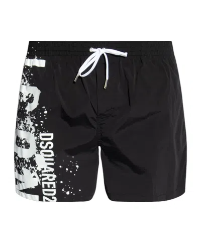 Dsquared2 Belt Design Logo Beach Shorts In Black