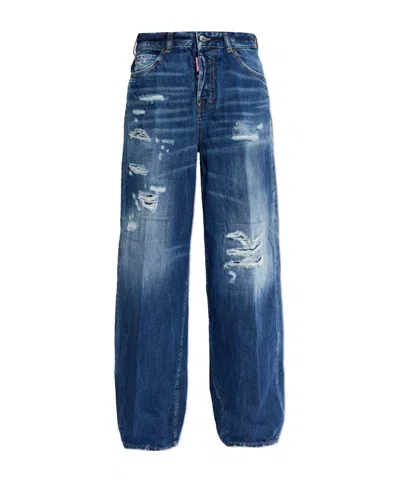 Dsquared2 Distressed-detail Wide-leg Jeans In Blue