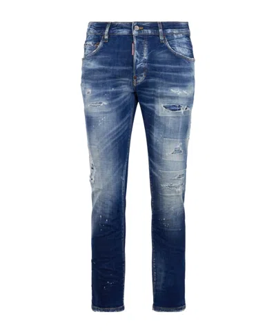 Dsquared2 Skater Jeans In Medium Blue With Destroyed Details