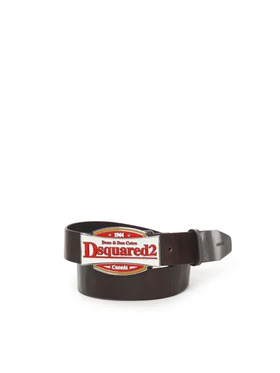Dsquared2 Belt With Logo Plaque In Brown