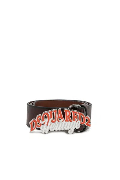 Dsquared2 Belt With Maxi Logo In Brown