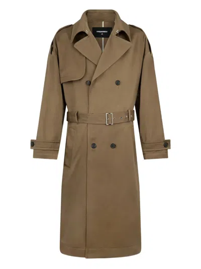 Dsquared2 Belted Double-breasted Trench Coat In Brown
