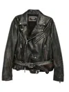 Dsquared2 Belted Leather Biker Jacket In Black