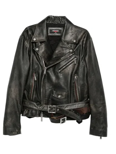 DSQUARED2 BELTED LEATHER BIKER JACKET