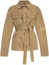 Dsquared2 Cotton Jacket With Belted Waist And Chest Pockets In Neutrals