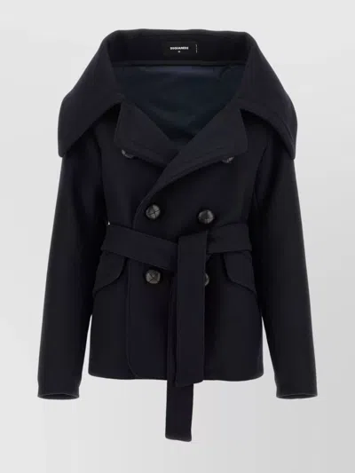 DSQUARED2 'BELTED WAIST DOUBLE-BREASTED COAT WITH WIDE COLLAR'