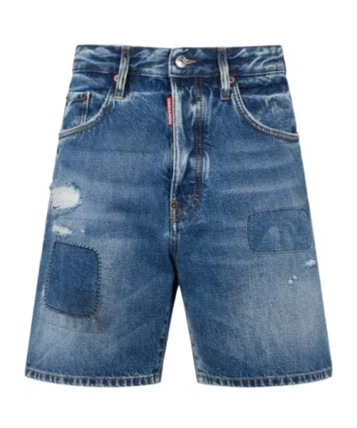 Dsquared2 The Worker Clean Jean Shorts In Blue