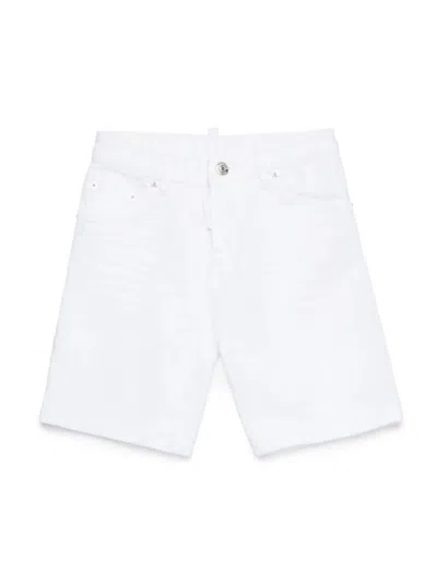 Dsquared2 Kids' Mid-rise Denim Shorts In White