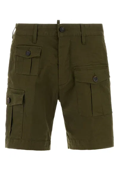Dsquared2 Dsquared Olive Green Stretch Cotton Sexy Cargo Bermuda Shorts