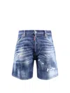 Dsquared2 Men Blue Jeans With Distressed Effect And Logo Patch On The Back In Denim Man In Blue