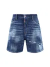 Dsquared2 Men Blue Jeans With Distressed Effect And Logo Patch On The Back In Denim Man In Blue
