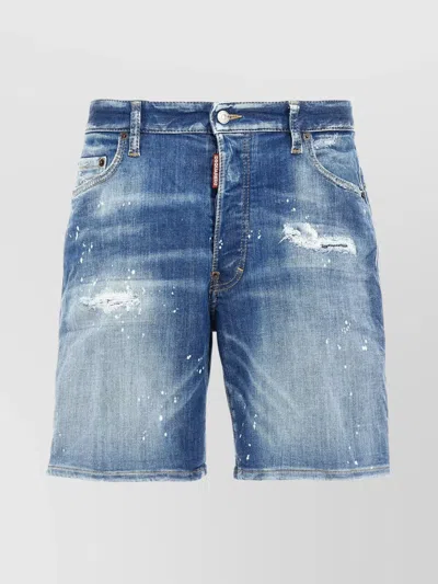 Dsquared2 Bermuda Shorts With Distressed Detailing And Faded Wash In Blue