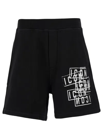 DSQUARED2 BERMUDA SHORTS WITH ICON LOGO PRINT