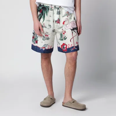 Dsquared2 Bermuda Shorts With Tropical Print In Silk In Multi