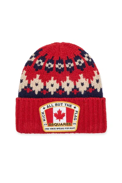 Dsquared2 Norwegian Wool Blend Beanie In Blue