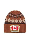 Dsquared2 Norwegian Wool Blend Beanie In Brown