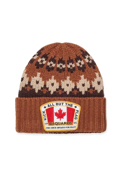 Dsquared2 Norwegian Wool Blend Beanie In Brown